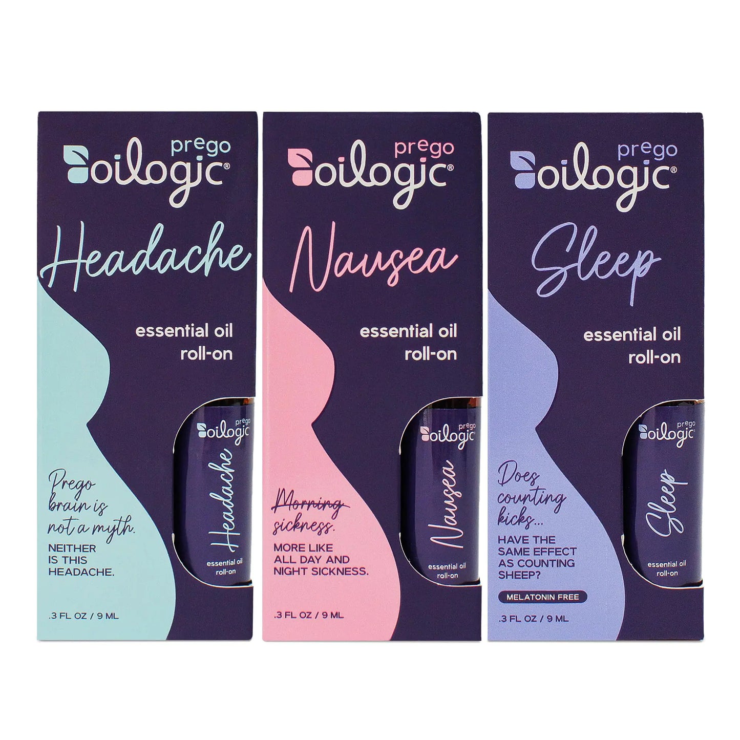 Oilogic Essential Oils Roll On Set Pregnancy Solutions Set - 3-Piece Set Includes Sleep Nausea & Headache Essential Oil Blends for Pregnant Moms